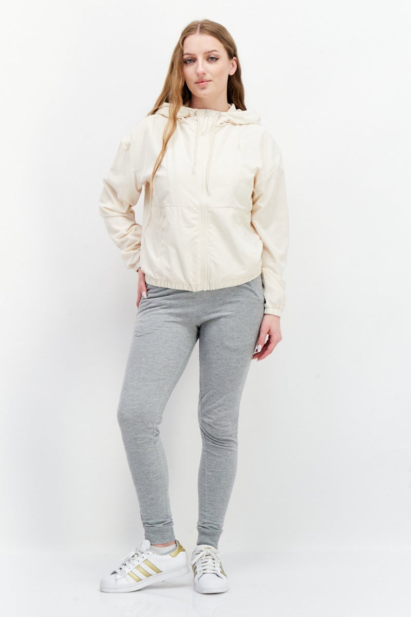 Bearpaw Women Solid Long Sleeve Windbreaker Jacket, Cream - Image 4